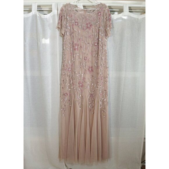 Adrianna Papell Peach Pink Embellished Chiffon Gown - Picture 3 of 10